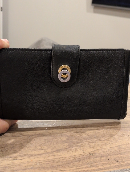 BVLGARI Accessories - BVLGARI Vintage Black Leather Doppio Tondo Flap Long Wallet